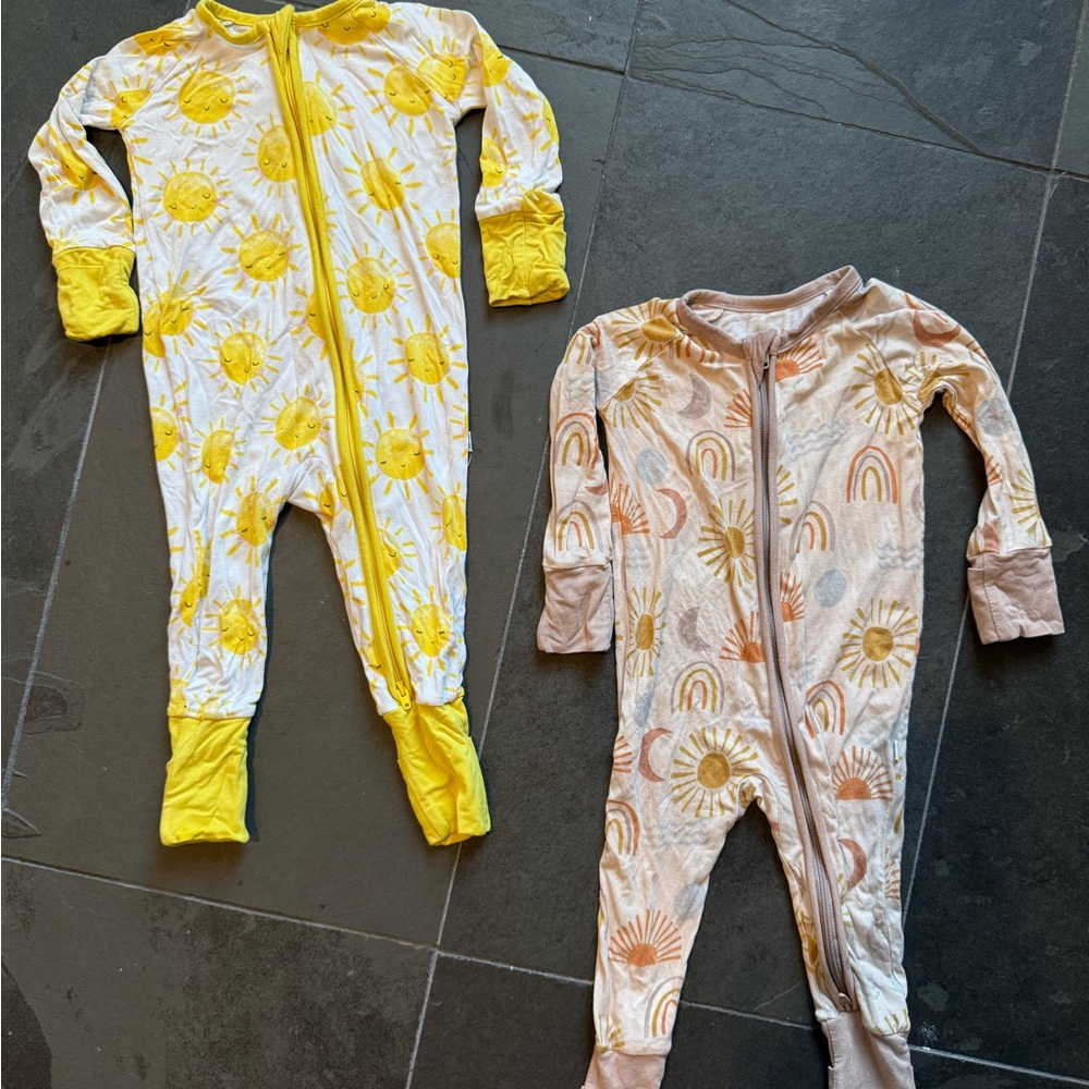 Little Sleepies Set of Two 3-6 month Yellow Sunshine and Desert Rainbow